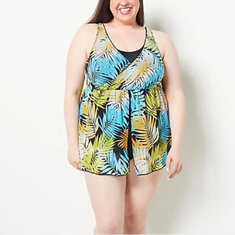 Denim & Co. Beach V-Neck Surplice Layered Swim Dress